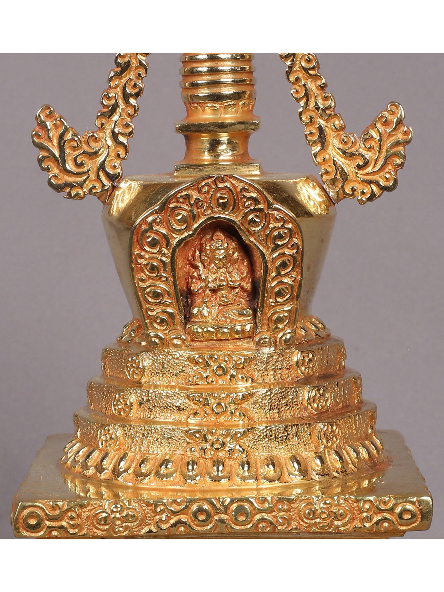 9" Stupa from Nepal | Copper with Gold Plated | Handmade Sculpture