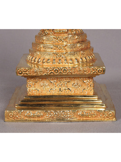 9" Stupa from Nepal | Copper with Gold Plated | Handmade Sculpture