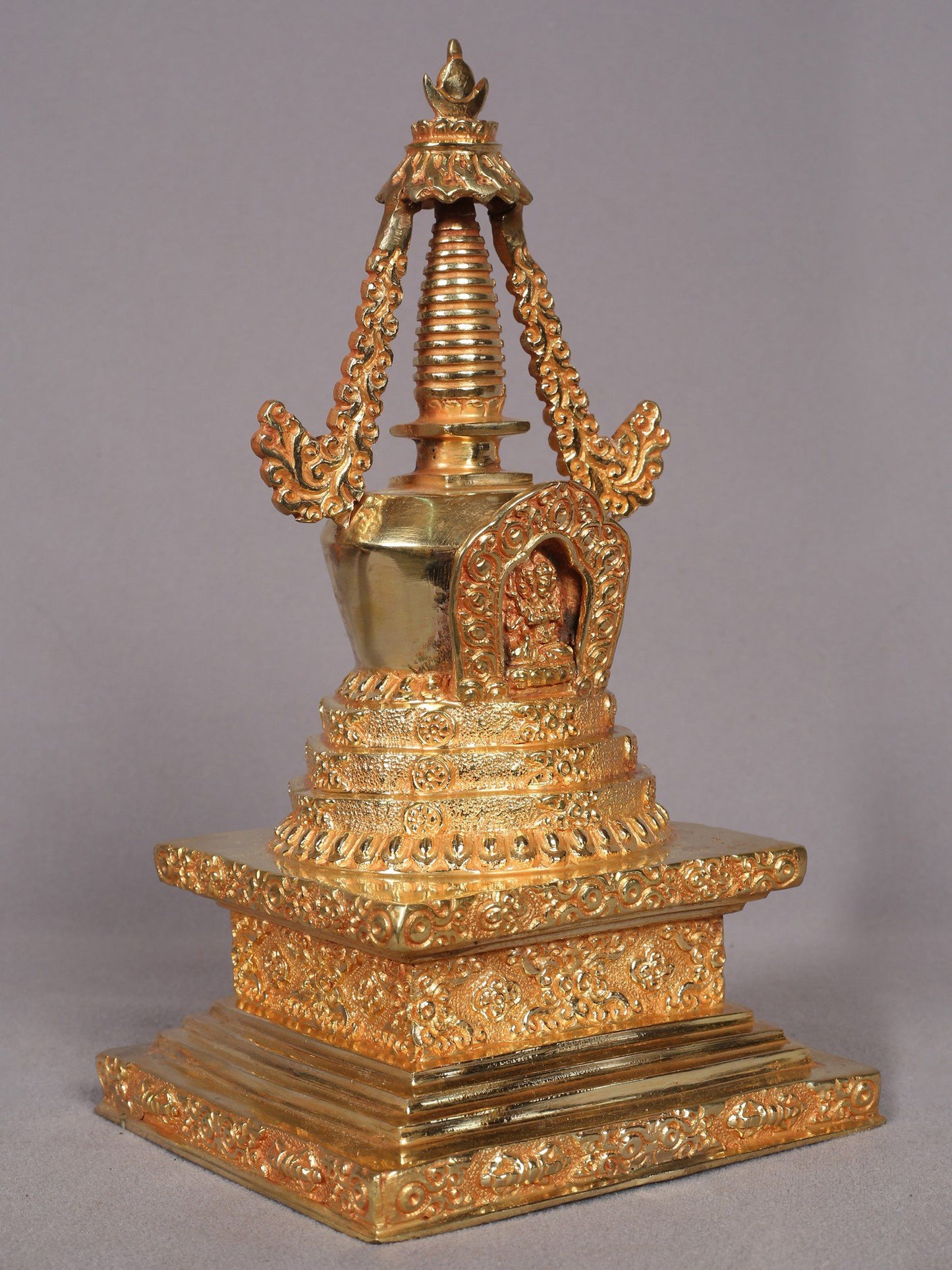 9" Stupa from Nepal | Copper with Gold Plated | Handmade Sculpture