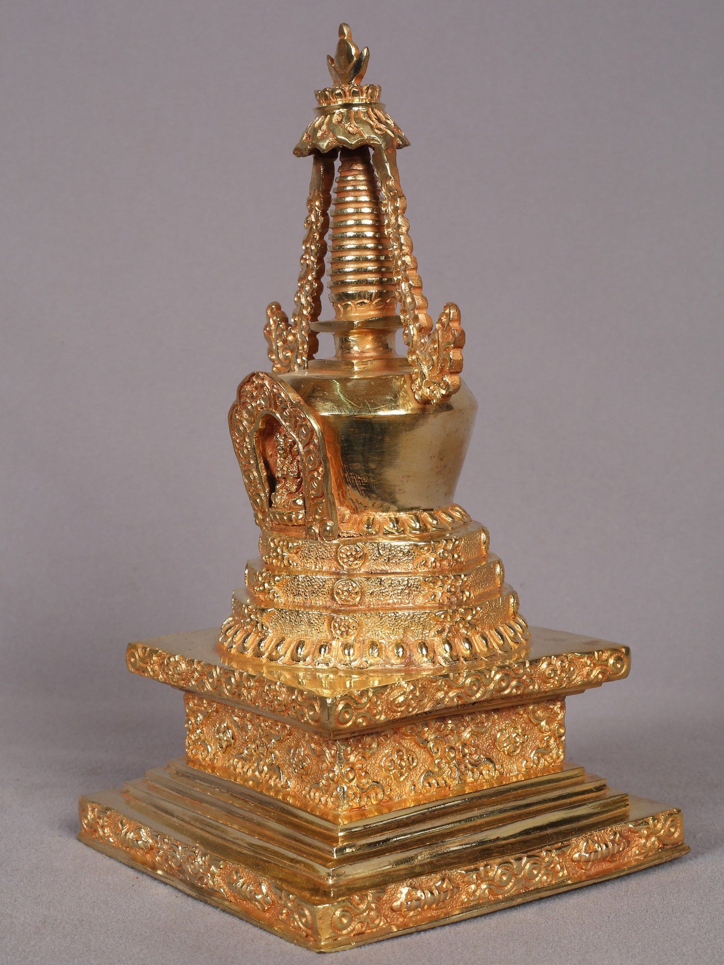 9" Stupa from Nepal | Copper with Gold Plated | Handmade Sculpture