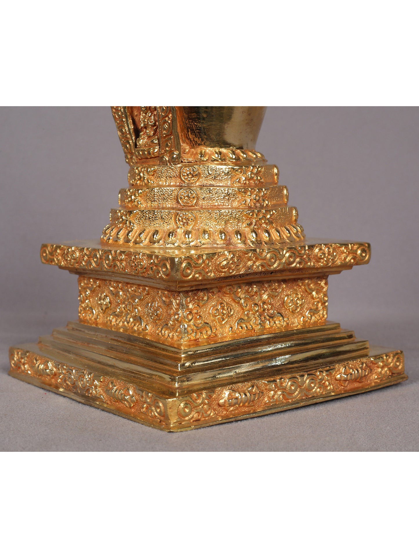 9" Stupa from Nepal | Copper with Gold Plated | Handmade Sculpture