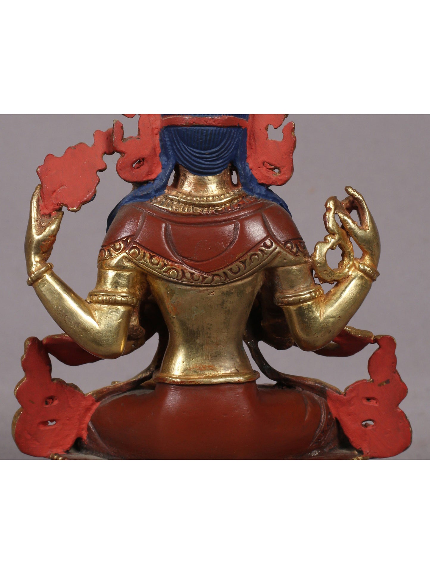 5" Chenrezig (Avalokiteshvara) Sculpture from Nepal | Copper Statue with Gold Plated