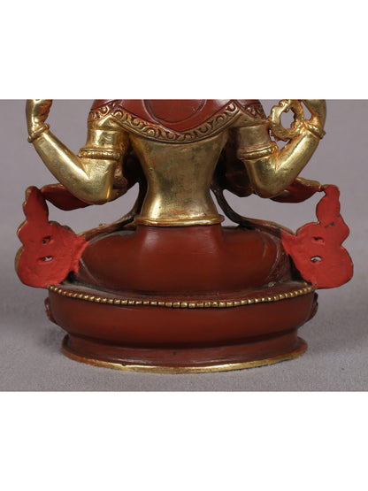 5" Chenrezig (Avalokiteshvara) Sculpture from Nepal | Copper Statue with Gold Plated