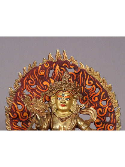 9" Buddhist Sculpture of Singh Kubera | Nepalese Copper Statue