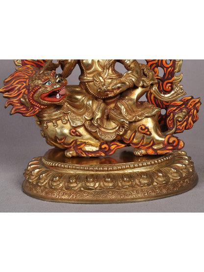 9" Buddhist Sculpture of Singh Kubera | Nepalese Copper Statue