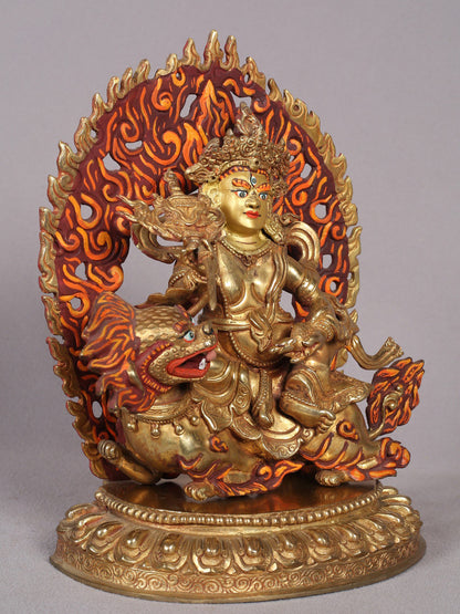 9" Buddhist Sculpture of Singh Kubera | Nepalese Copper Statue