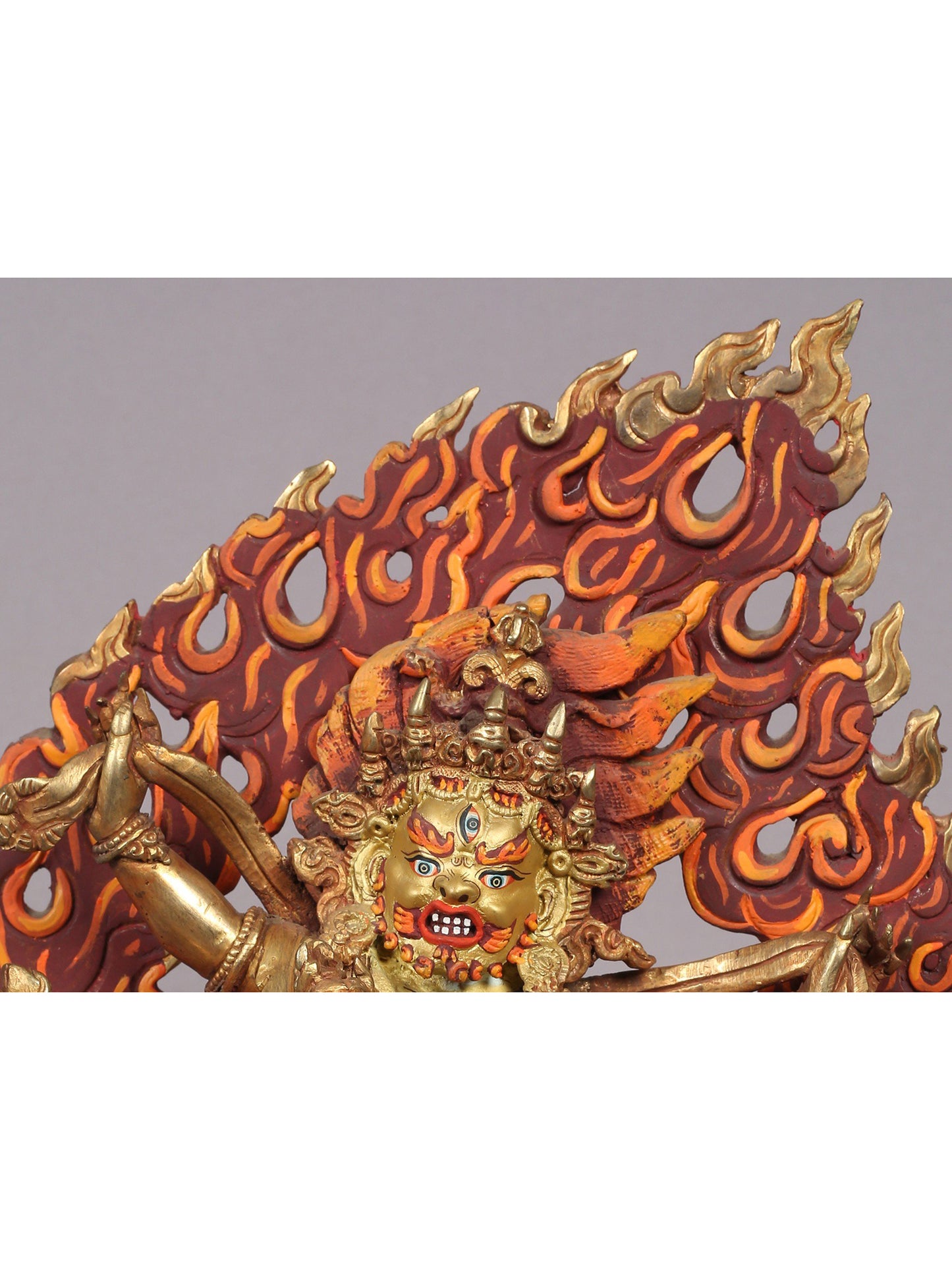 9" Six Hands Mahakala Statue from Nepal | Copper Idol with Gold Plated