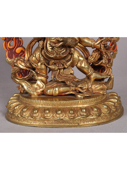 9" Six Hands Mahakala Statue from Nepal | Copper Idol with Gold Plated