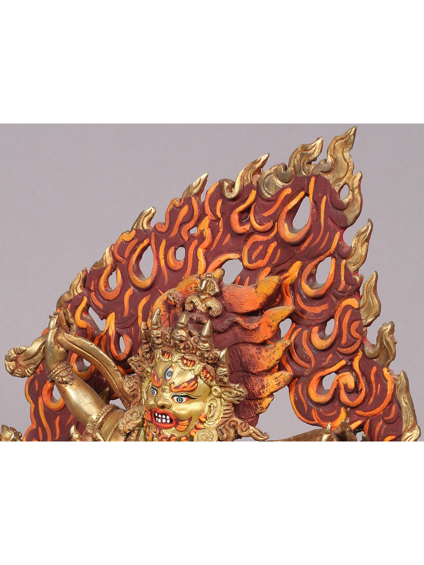 9" Six Hands Mahakala Statue from Nepal | Copper Idol with Gold Plated