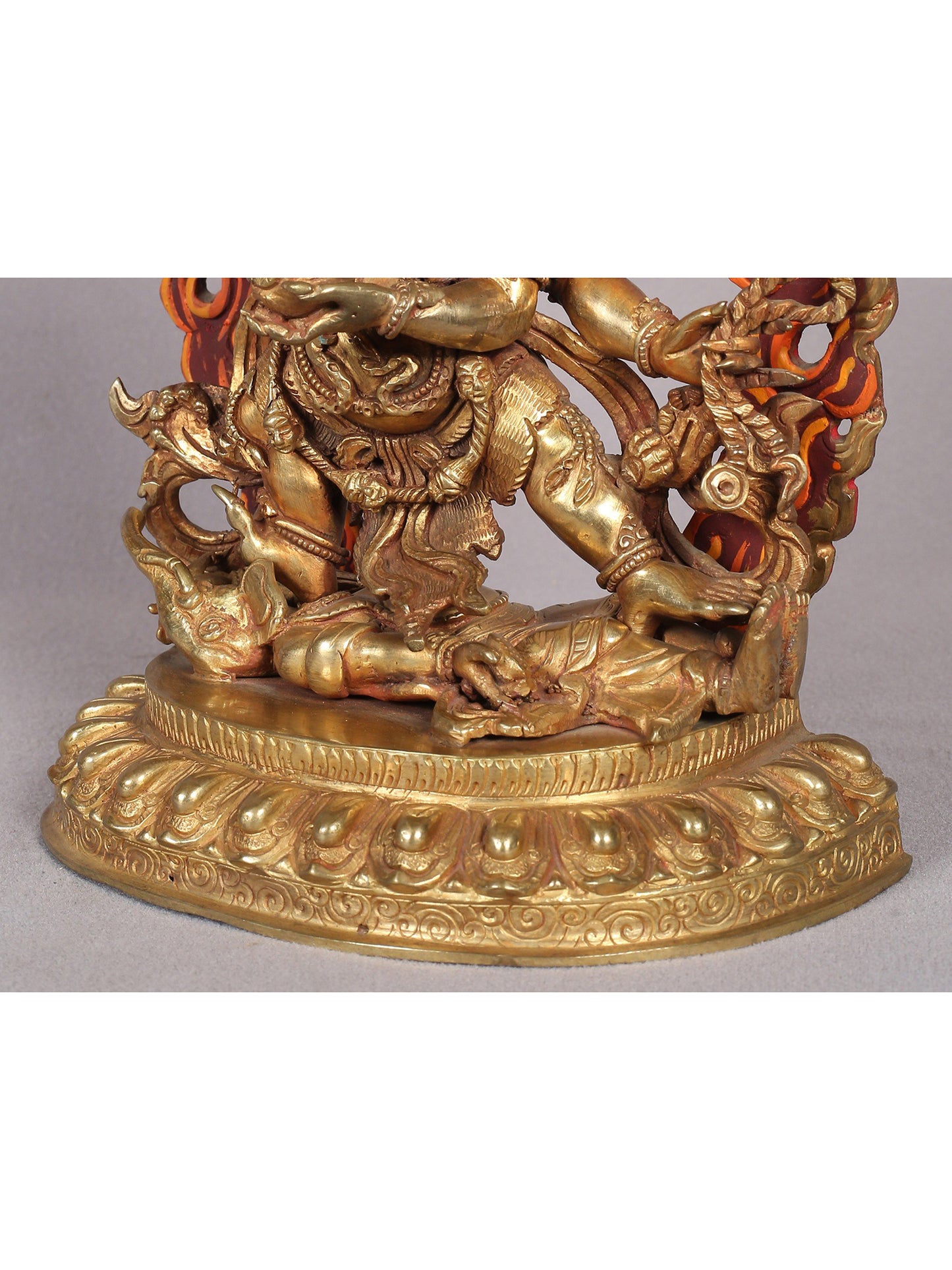 9" Six Hands Mahakala Statue from Nepal | Copper Idol with Gold Plated