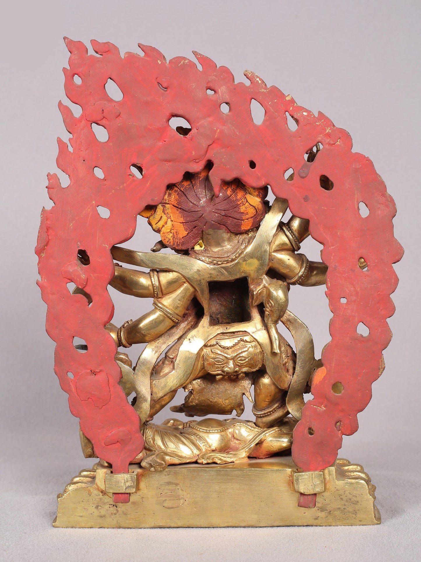 9" Six Hands Mahakala Statue from Nepal | Copper Idol with Gold Plated