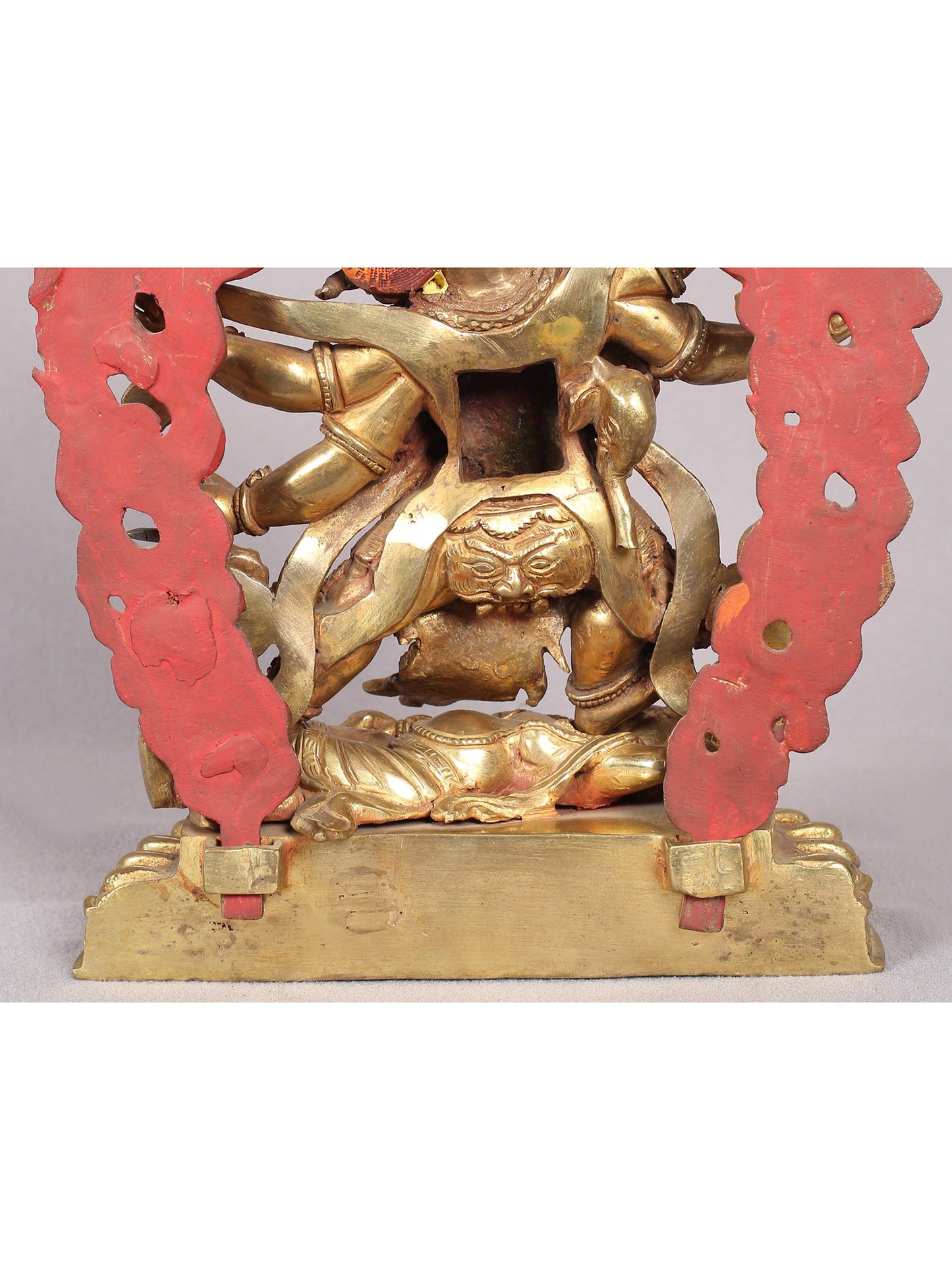 9" Six Hands Mahakala Statue from Nepal | Copper Idol with Gold Plated