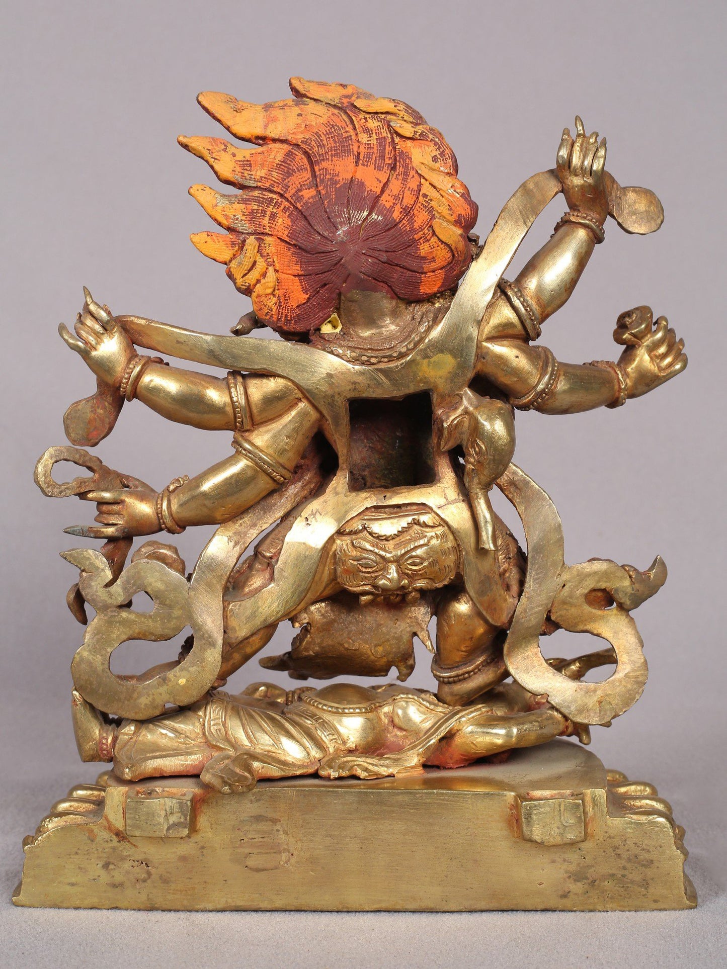 9" Six Hands Mahakala Statue from Nepal | Copper Idol with Gold Plated