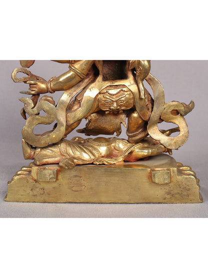 9" Six Hands Mahakala Statue from Nepal | Copper Idol with Gold Plated