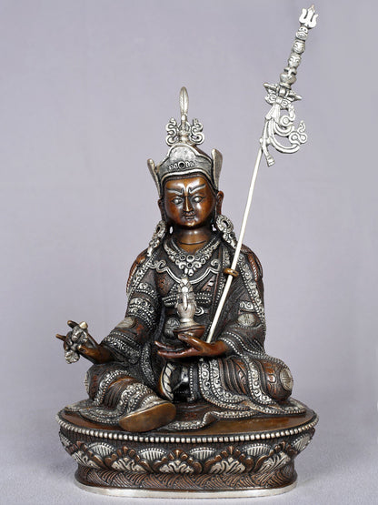 10" Guru Padmasambhava Idol Seated on Pedestal | Copper Statue from Nepal