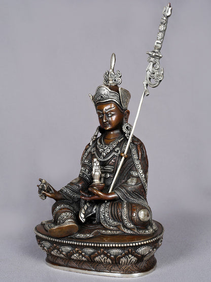 10" Guru Padmasambhava Idol Seated on Pedestal | Copper Statue from Nepal