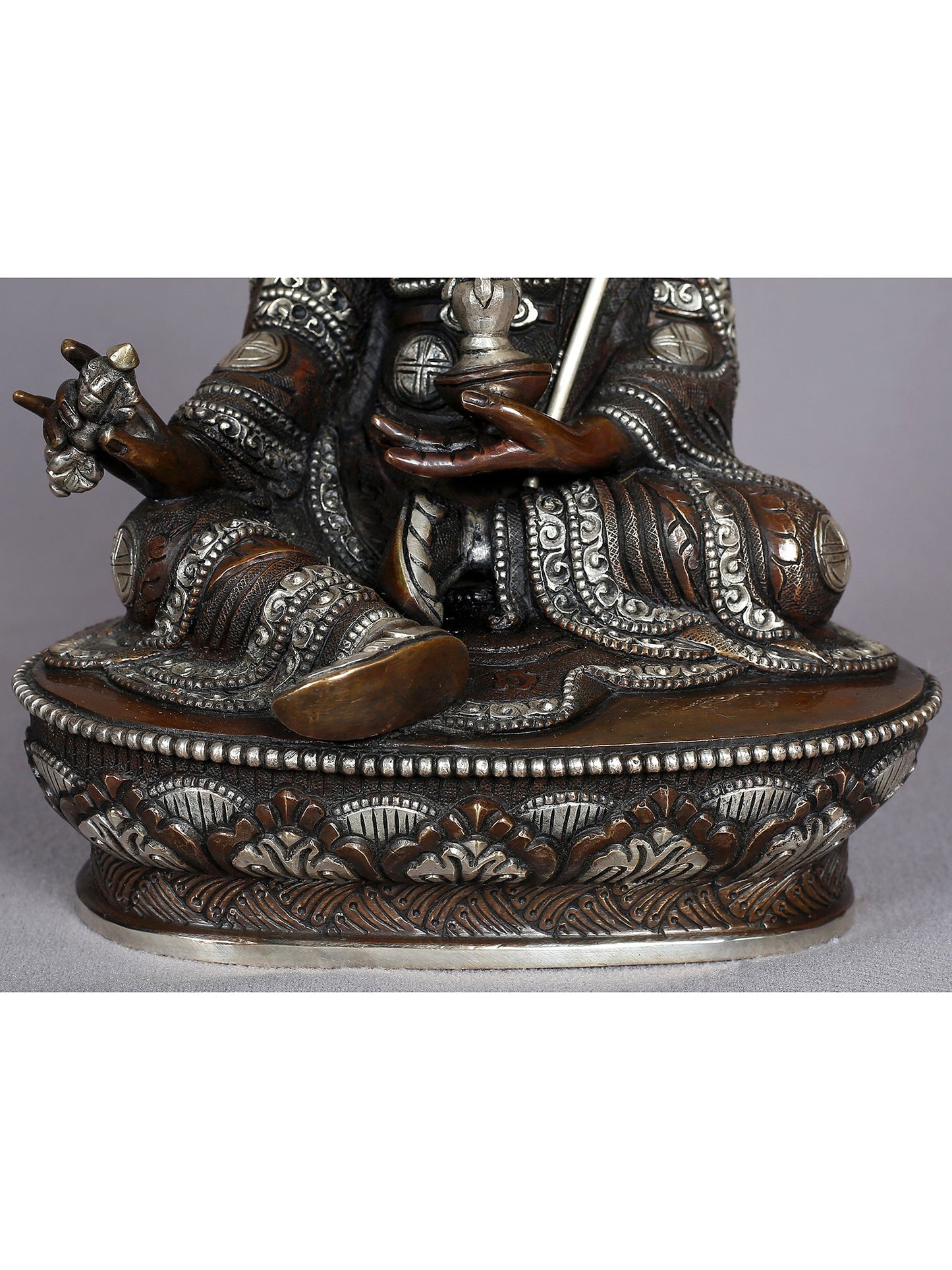 10" Guru Padmasambhava Idol Seated on Pedestal | Copper Statue from Nepal