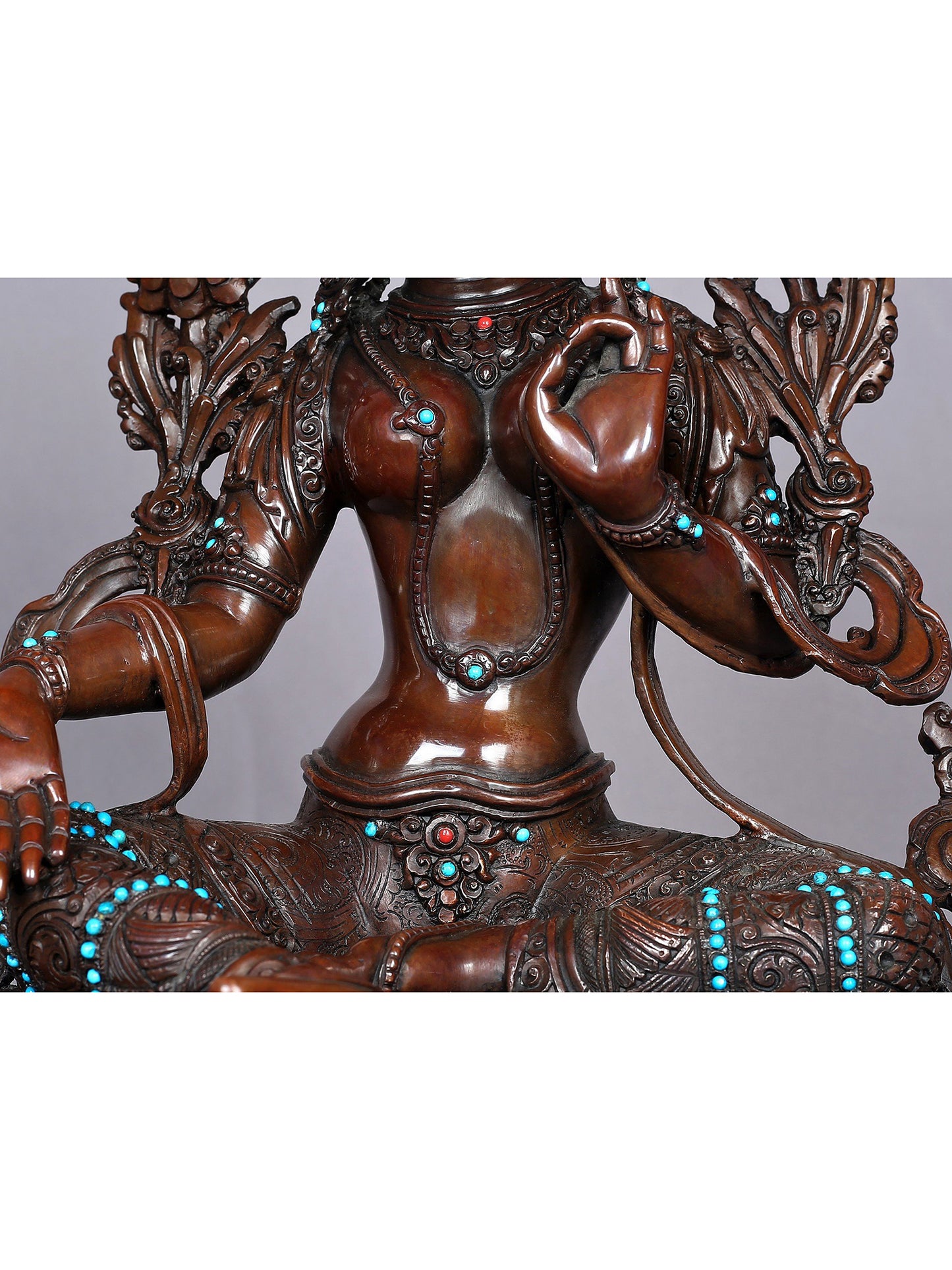 13" Tibetan Buddhist Goddess Green Tara Idol | Nepalese Copper Statue