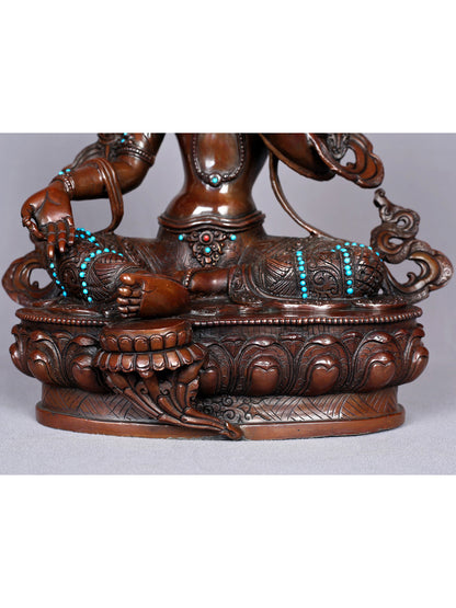 13" Tibetan Buddhist Goddess Green Tara Idol | Nepalese Copper Statue