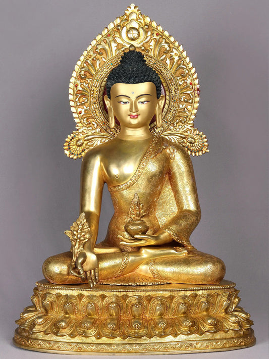 20" Medicine Buddha Copper Idol | Tibetan Buddhist Deity Statue