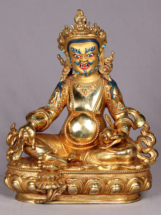 11" Kubera Copper Statue with Gold Plated - The Buddhist God of Wealth