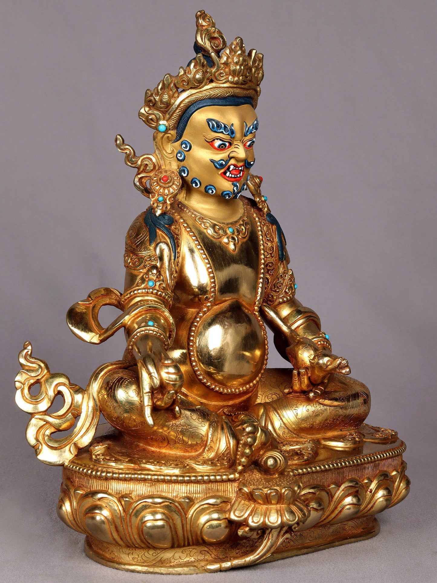 11" Kubera Copper Statue with Gold Plated - The Buddhist God of Wealth