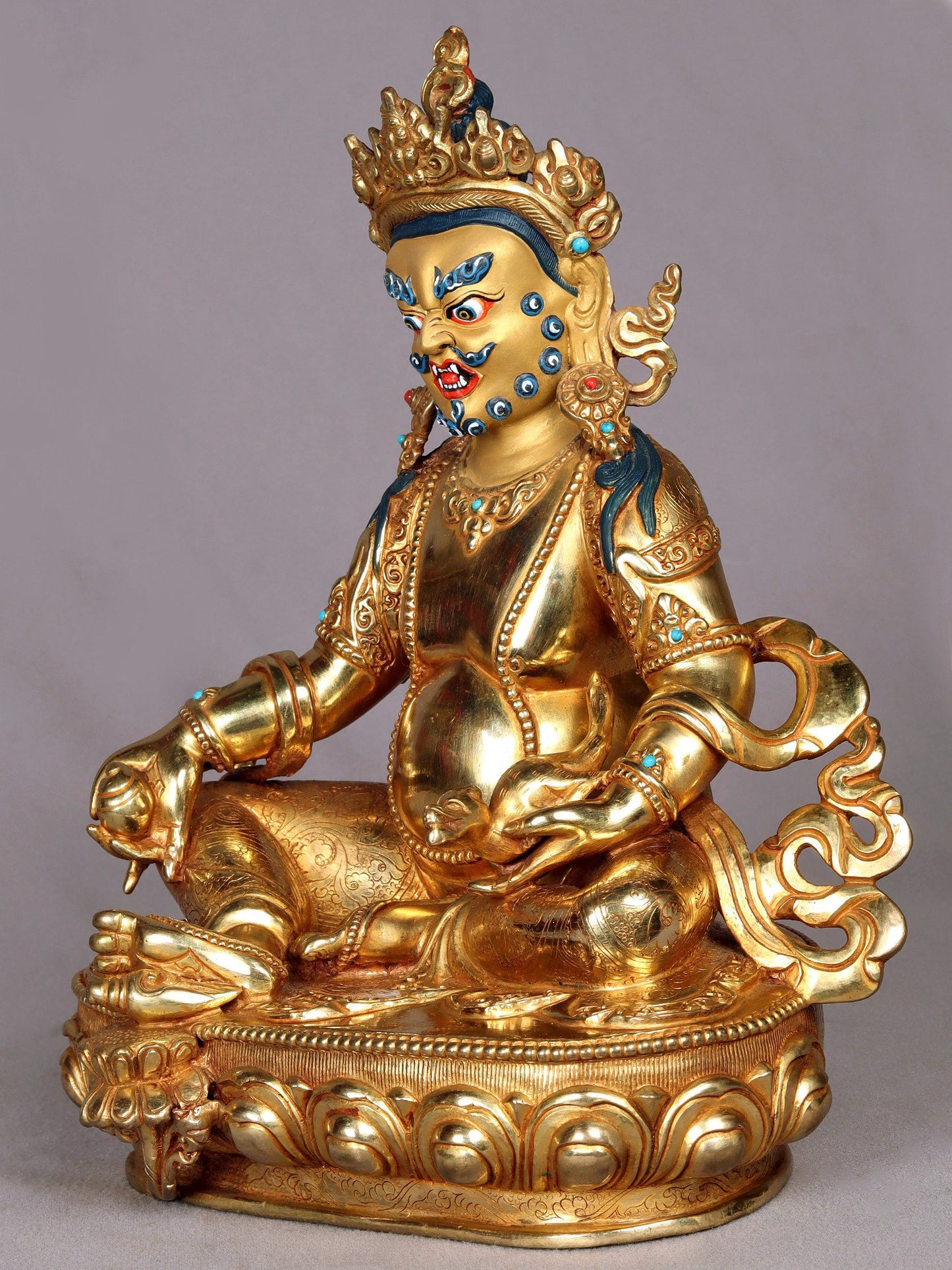 11" Kubera Copper Statue with Gold Plated - The Buddhist God of Wealth