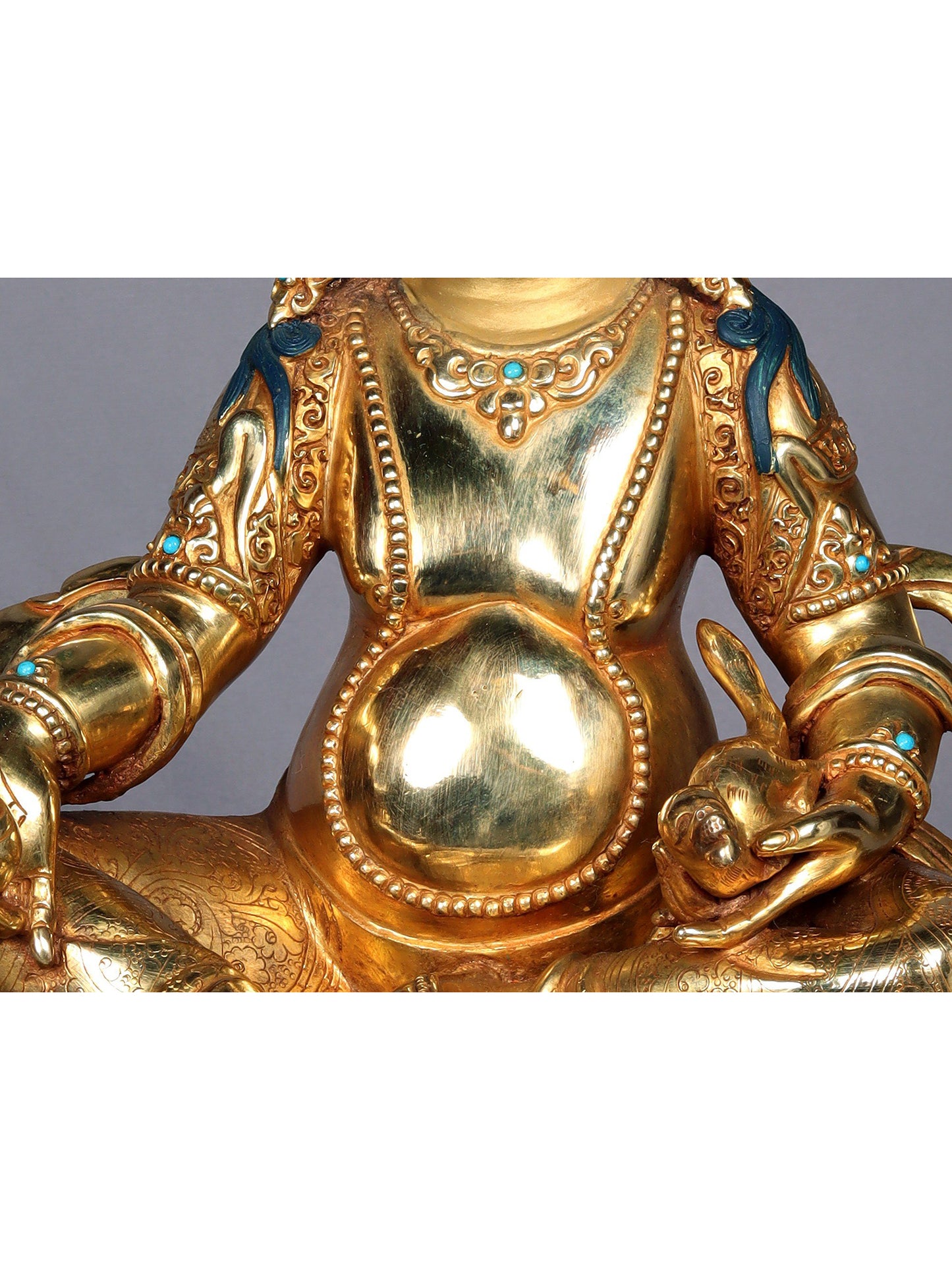 11" Kubera Copper Statue with Gold Plated - The Buddhist God of Wealth