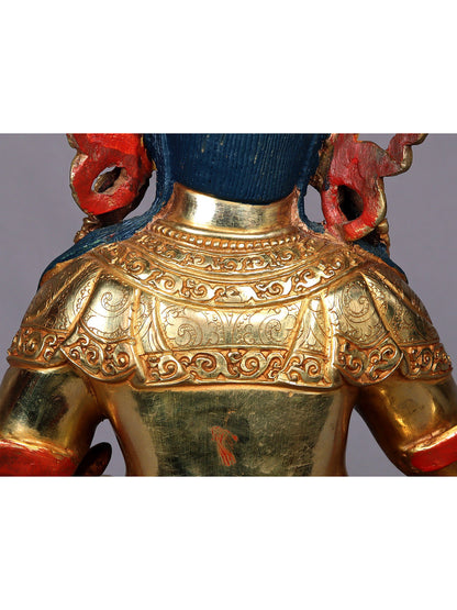 11" Kubera Copper Statue with Gold Plated - The Buddhist God of Wealth