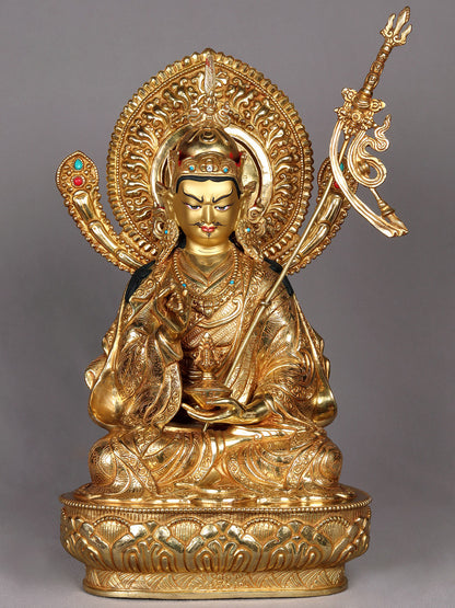 17" Guru Padmasambhava Seated on Pedestal | Nepalese Copper Statue