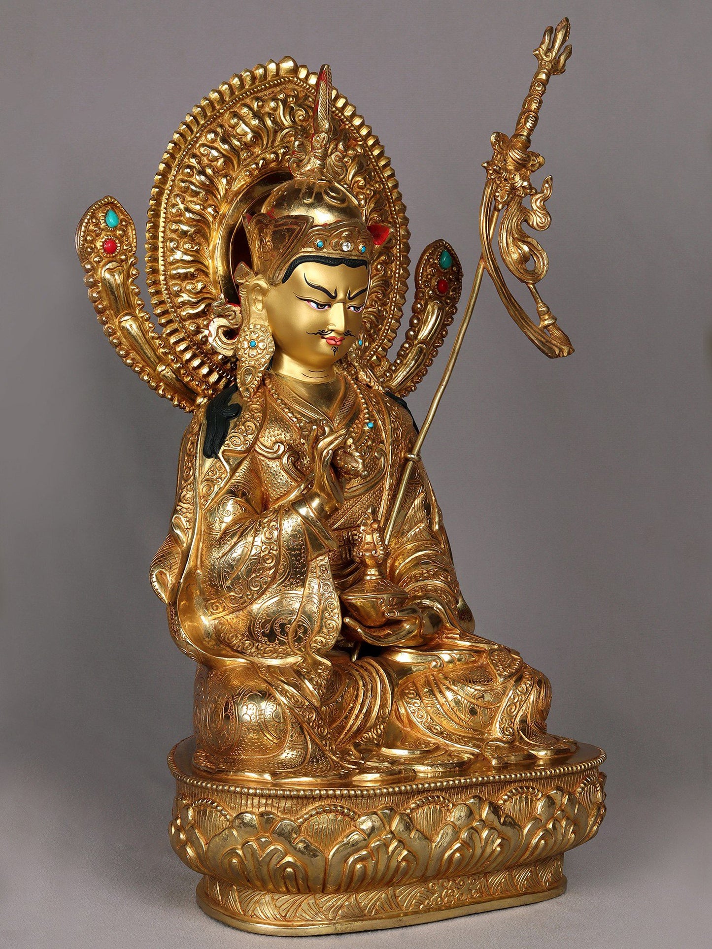 17" Guru Padmasambhava Seated on Pedestal | Nepalese Copper Statue