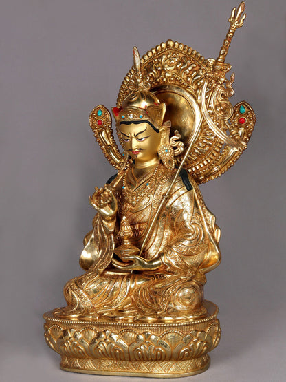 17" Guru Padmasambhava Seated on Pedestal | Nepalese Copper Statue