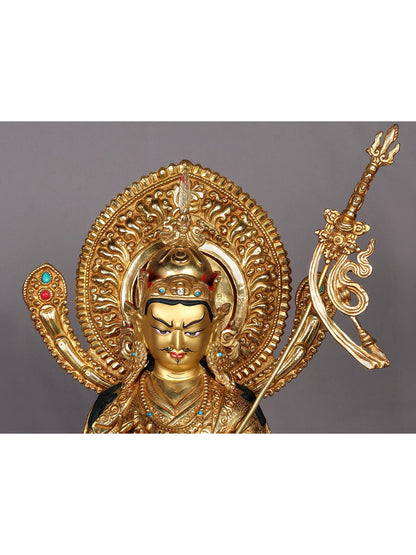 17" Guru Padmasambhava Seated on Pedestal | Nepalese Copper Statue