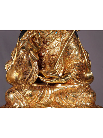 17" Guru Padmasambhava Seated on Pedestal | Nepalese Copper Statue