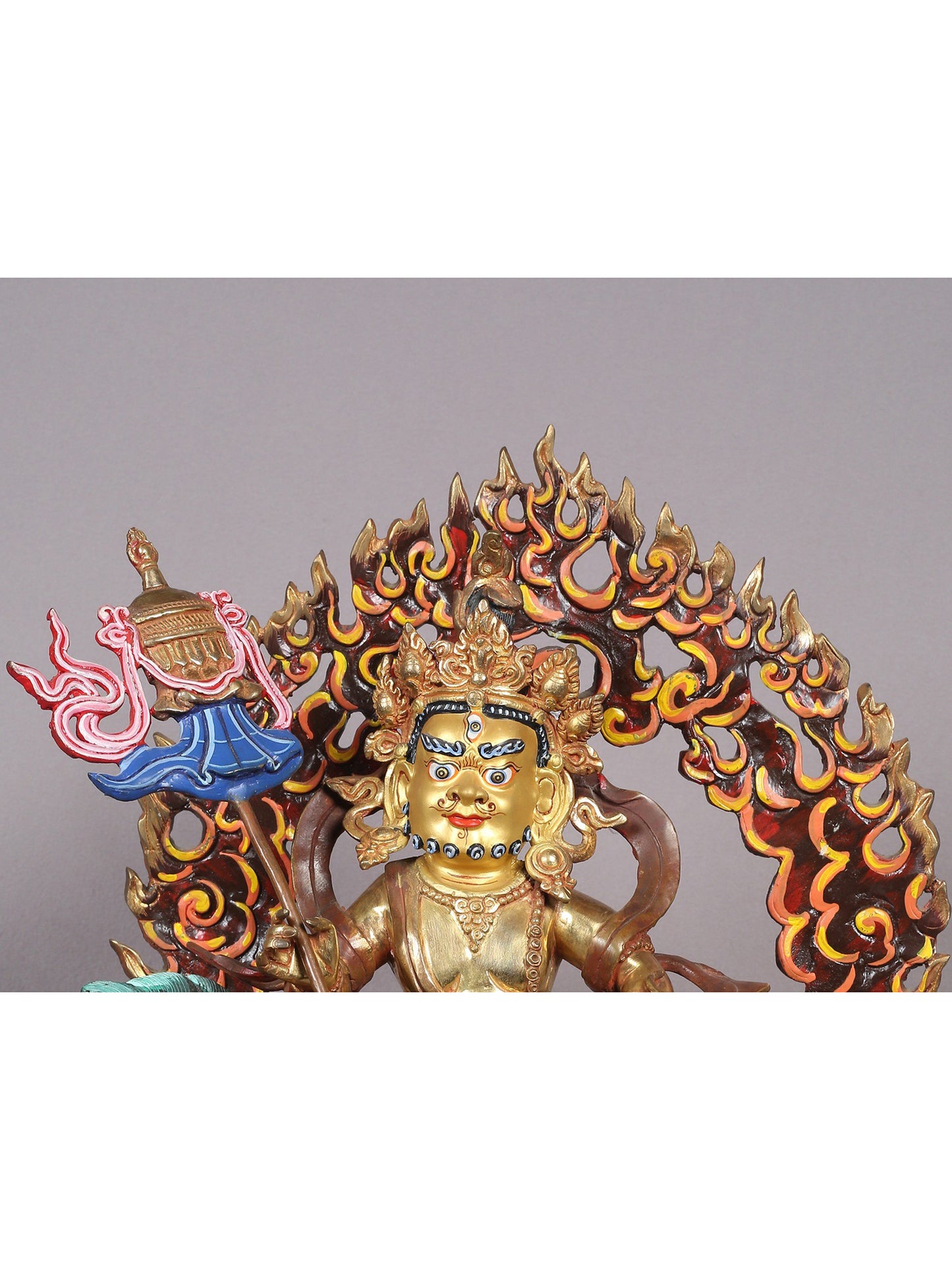 14" Buddhist Deity Singh Kubera Idol | Nepalese Copper Statue