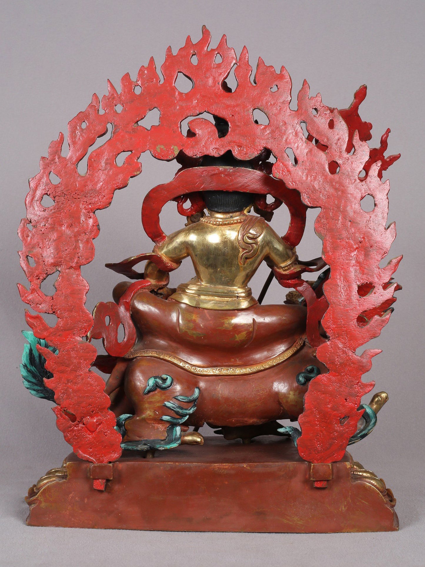 14" Buddhist Deity Singh Kubera Idol | Nepalese Copper Statue