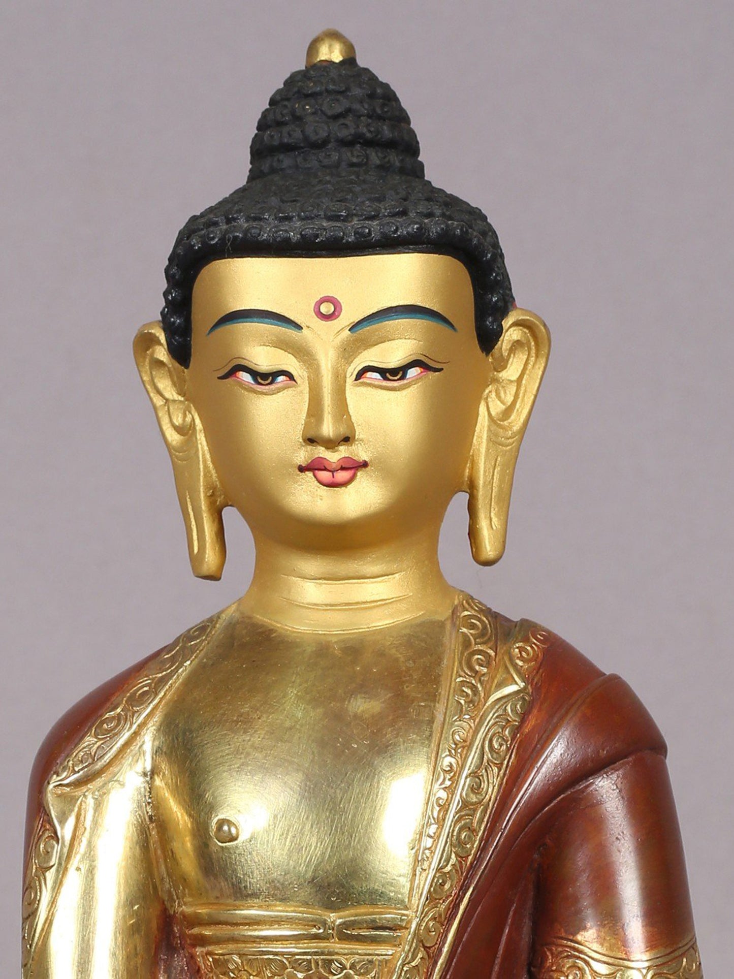 8" Medicine Buddha Copper Statue from Nepal | Copper Idol with Gold Plated