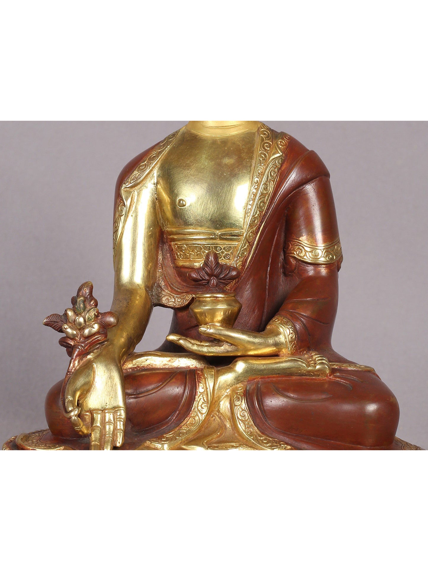 8" Medicine Buddha Copper Statue from Nepal | Copper Idol with Gold Plated