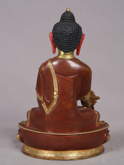 8" Medicine Buddha Copper Statue from Nepal | Copper Idol with Gold Plated