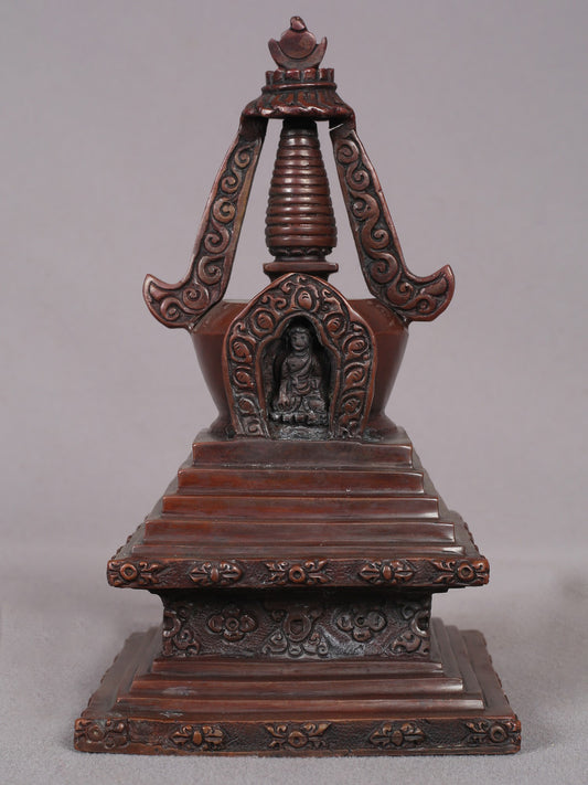 7" Copper Stupa from Nepal | Handmade Sculpture