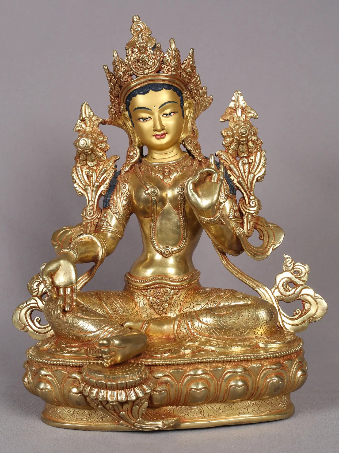 13" Goddess Green Tara Sculpture | Nepalese Copper Statue