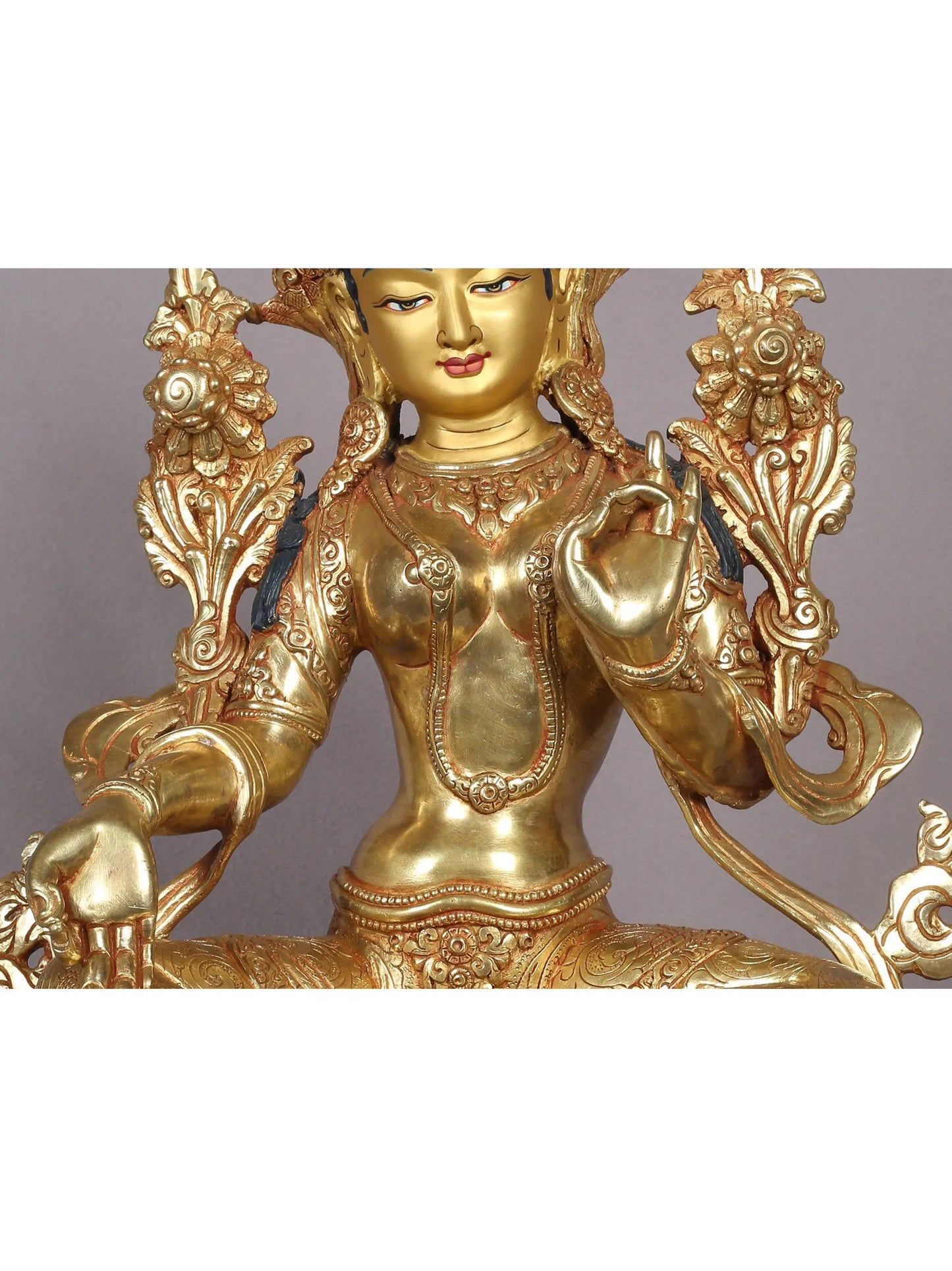 13" Goddess Green Tara Sculpture | Nepalese Copper Statue