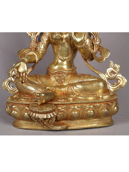 13" Goddess Green Tara Sculpture | Nepalese Copper Statue