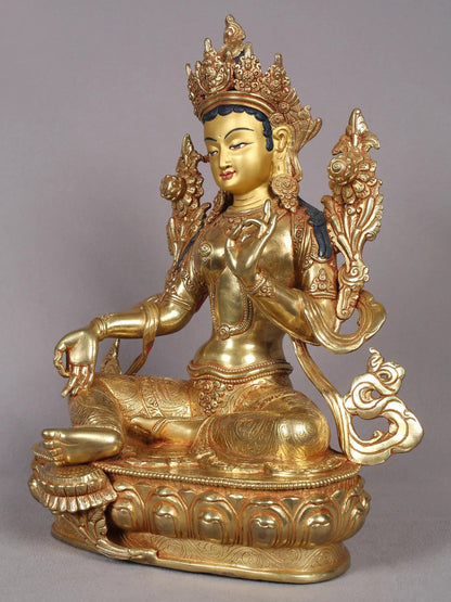 13" Goddess Green Tara Sculpture | Nepalese Copper Statue