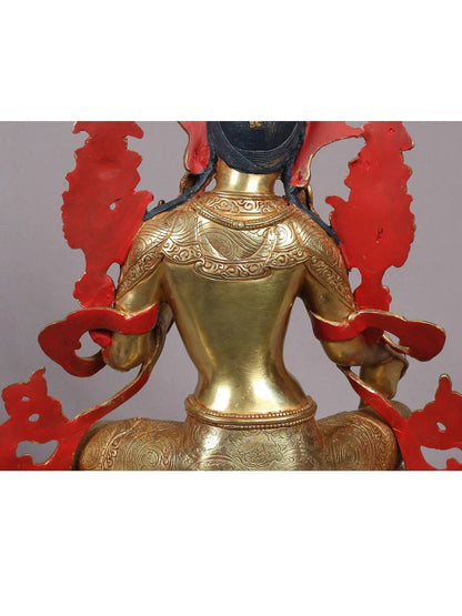 13" Goddess Green Tara Sculpture | Nepalese Copper Statue