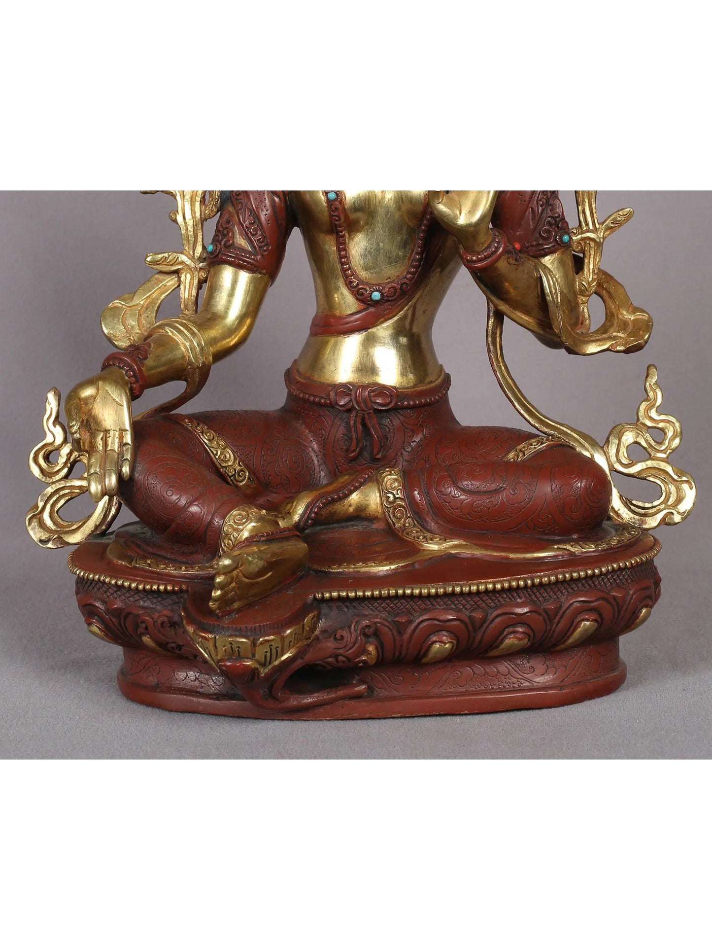 12" Goddess Green Tara Statue from Nepal | Tibetan Buddhist Copper With Gold Plated