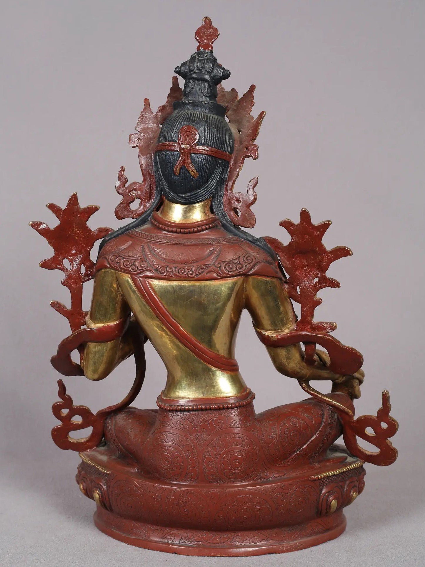 12" Goddess Green Tara Statue from Nepal | Tibetan Buddhist Copper With Gold Plated