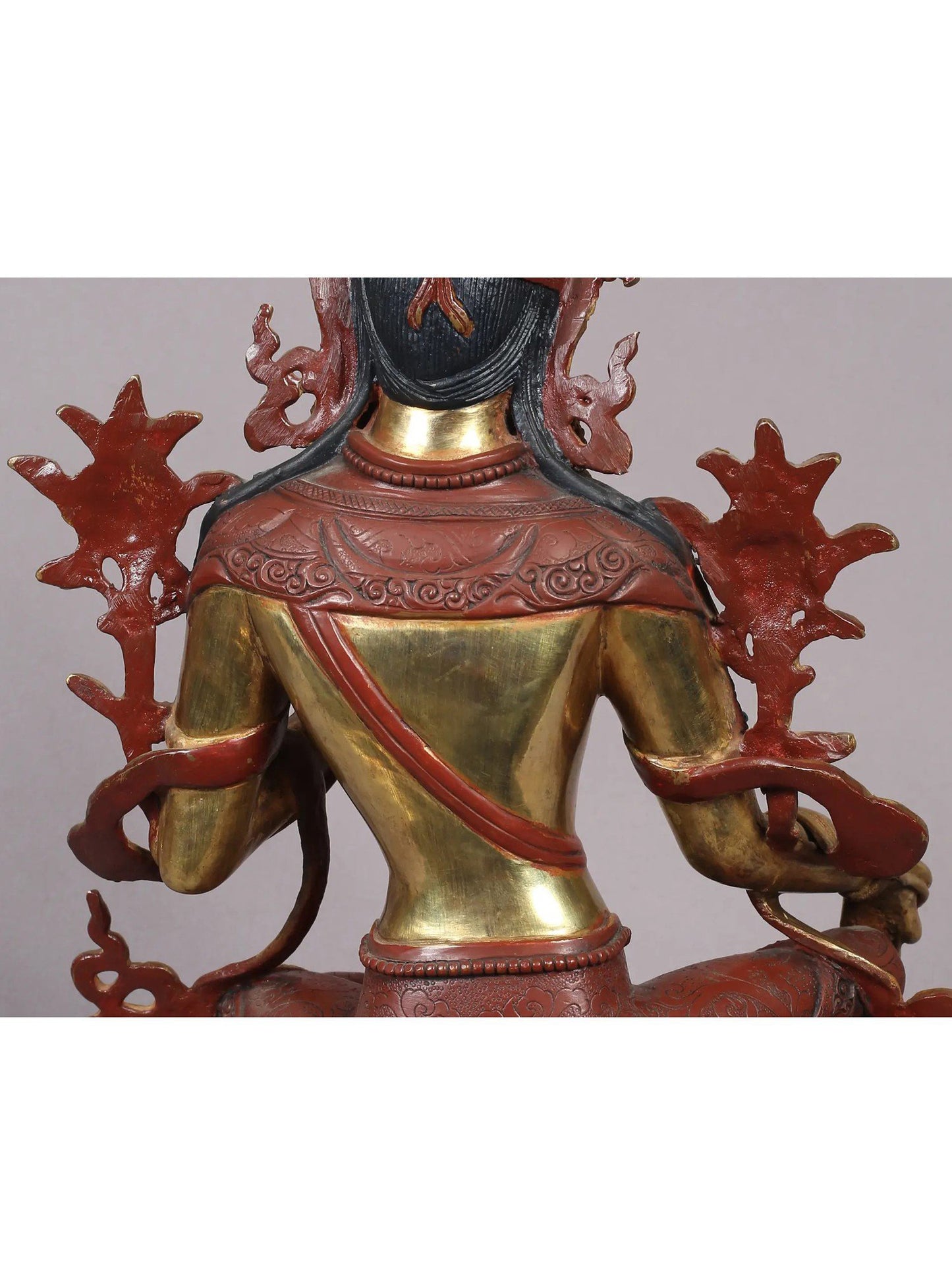 12" Goddess Green Tara Statue from Nepal | Tibetan Buddhist Copper With Gold Plated