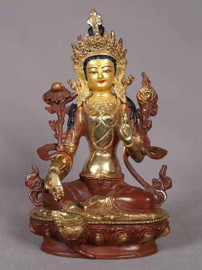 9" Goddess Green Tara Copper Statue - Buddhist Deity Idol from Nepal