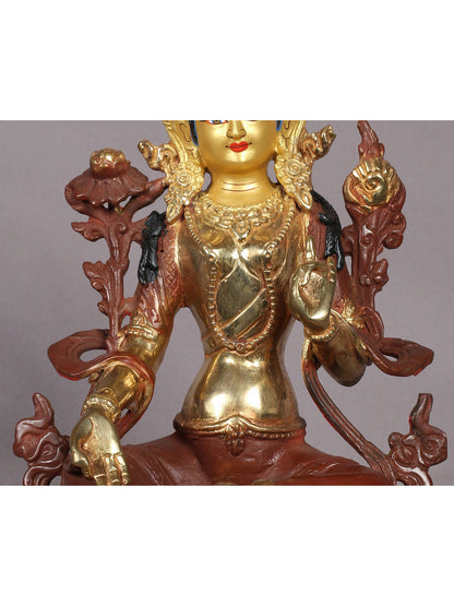 9" Goddess Green Tara Copper Statue - Buddhist Deity Idol from Nepal